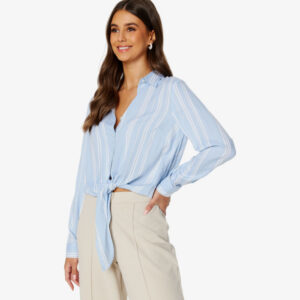 Women Blue & White Relaxed Striped Casual Shirt Tie-up