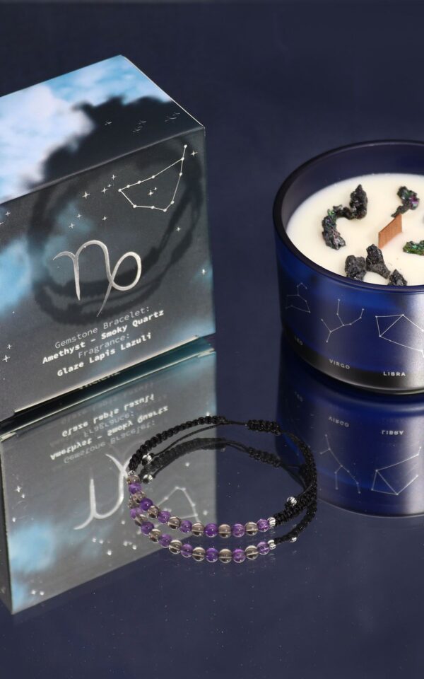 Zodiac Crystal Candle with Gemstone Bracelet - Capricorn