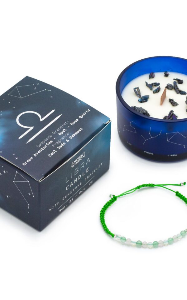 Zodiac Crystal Candle with Gemstone Bracelet - Libra