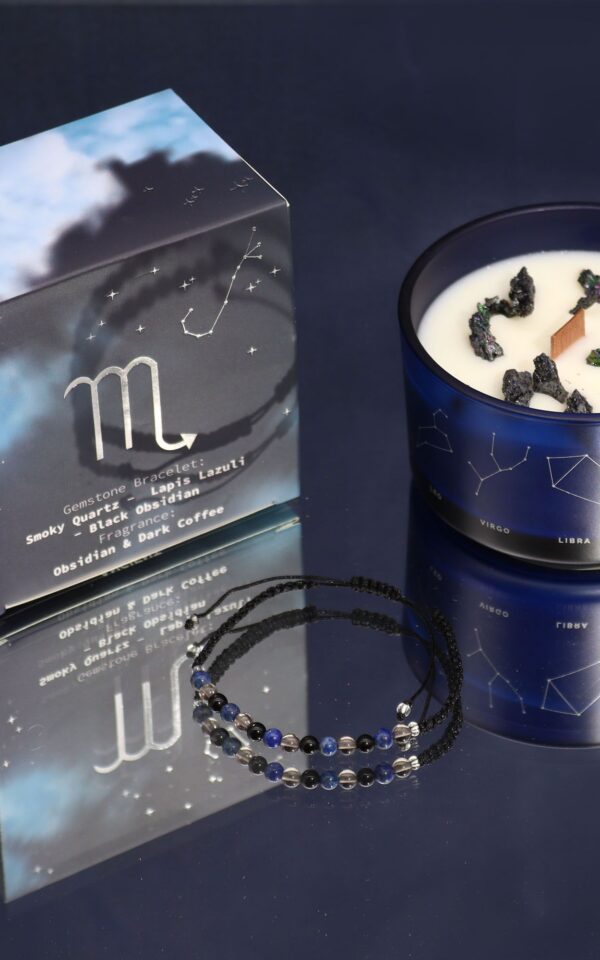Zodiac Crystal Candle with Gemstone Bracelet - Scorpio