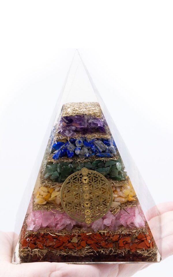 Orgonite Pyramid - Seven Chakra Flower of Life - 70 mm