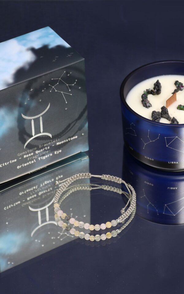 Zodiac Crystal Candle with Gemstone Bracelet - Gemini
