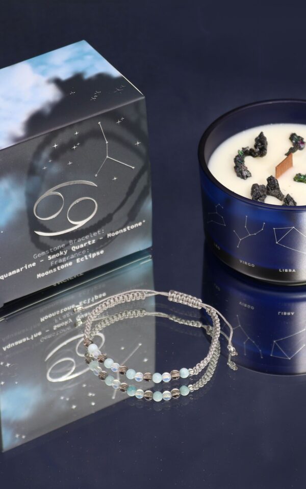 Zodiac Crystal Candle with Gemstone Bracelet - Cancer