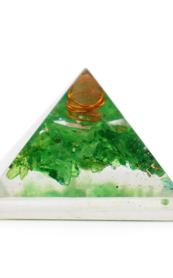 Sm Orgonite Pyramid 25mm Gemchips and Copper (assorted colours/designs)